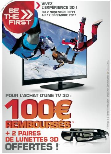 tv toshiba 3d 100 euros remboursés noël 2011 2 paires de lunettes 3d gratuites offertes