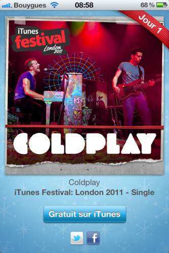 premier cadeau pour les 12 jours itunes 2011 : mini album coldplay gratuit