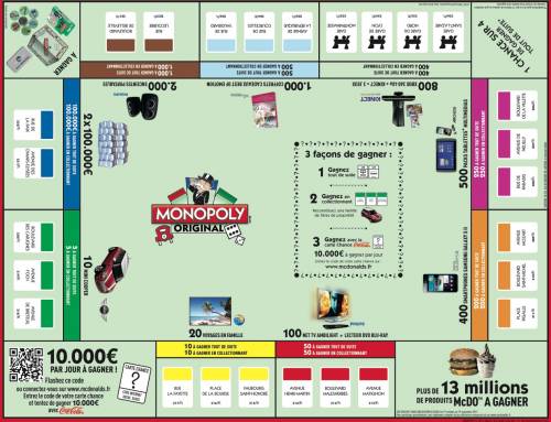 monopoly mcdonald's 2011 la collection des vignettes à s'échanger