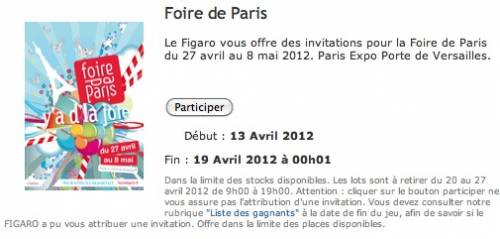 gagner des entrées gratuites pour la foire de paris 2012 via le figaro