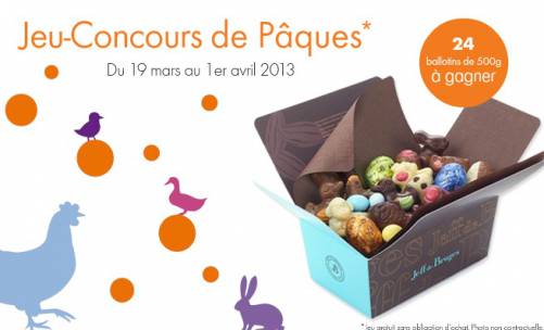 jeu-concours pâques 2013 : jeff de bruges 24 ballotins de chocolats à gagner