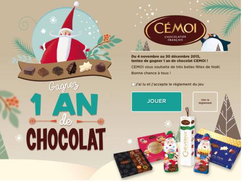 gagner chocolat noël 2013 : 8 x 1 an de chocolats à gagner gratuitement avec cémoi